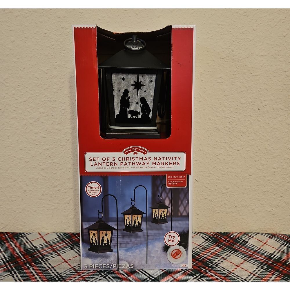 Holiday Time LED Illumination Nativity Lantern Pathway Markers Set